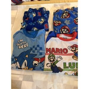 Boys Video Game Pajama Bundle Youth Large! Sonic the Hedgehog & Super Mario